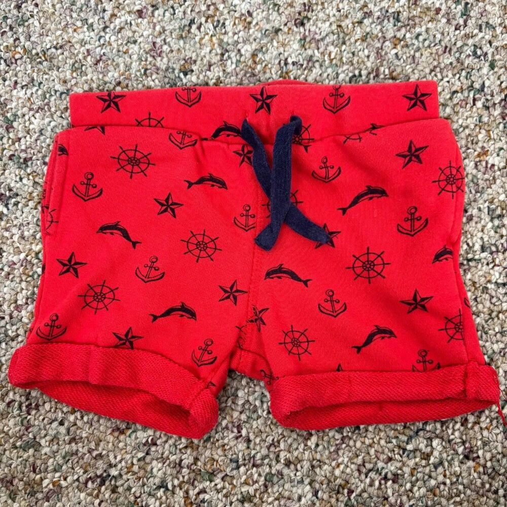 Mini Rebel Baby Boy Anchor Red Shorts Size 12-18 Months Dolphin Sea Print